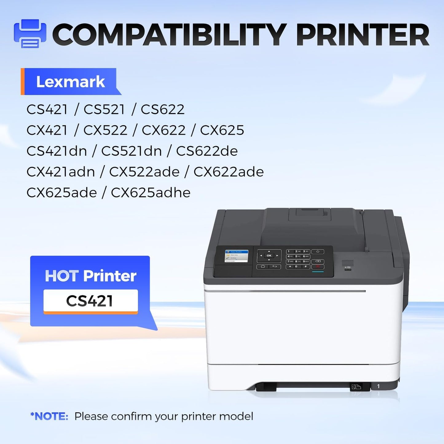 78C1XK0 78C1XC0 78C1XM0 78C1XY0 Toner Cartridge Set 4-Pack Printer High Yield Replacement Compatible with Lexmark CS421dn CS521dn CS622de CX421adn CX522ade CX622ade CX625ade CX625adhe Laser Ink Black