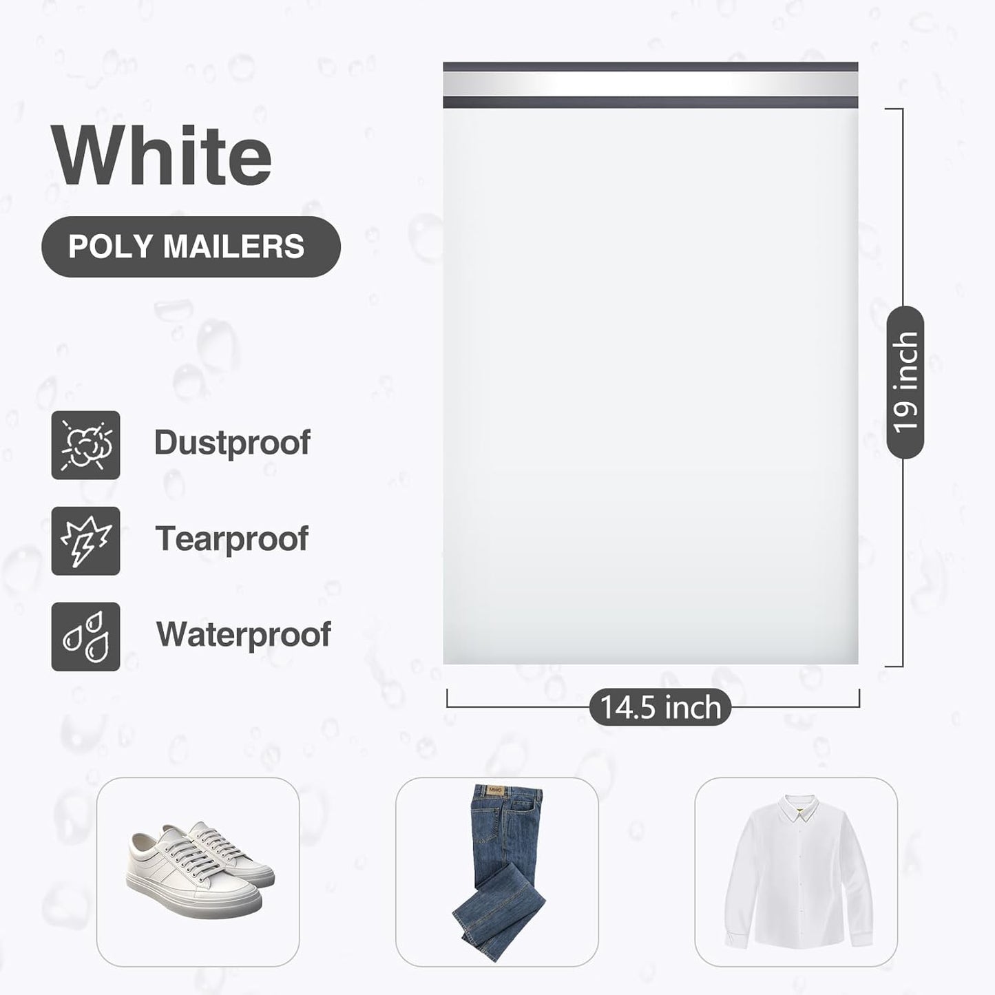 UCGOU Poly Mailers 14.5x19 Inch White 100 Pack Large Shipping Bags #7 Strong Thick Mailing Envelopes Self Sealing Adhesive Waterproof and Tear Proof Boutique Packaging Postal for Clothing