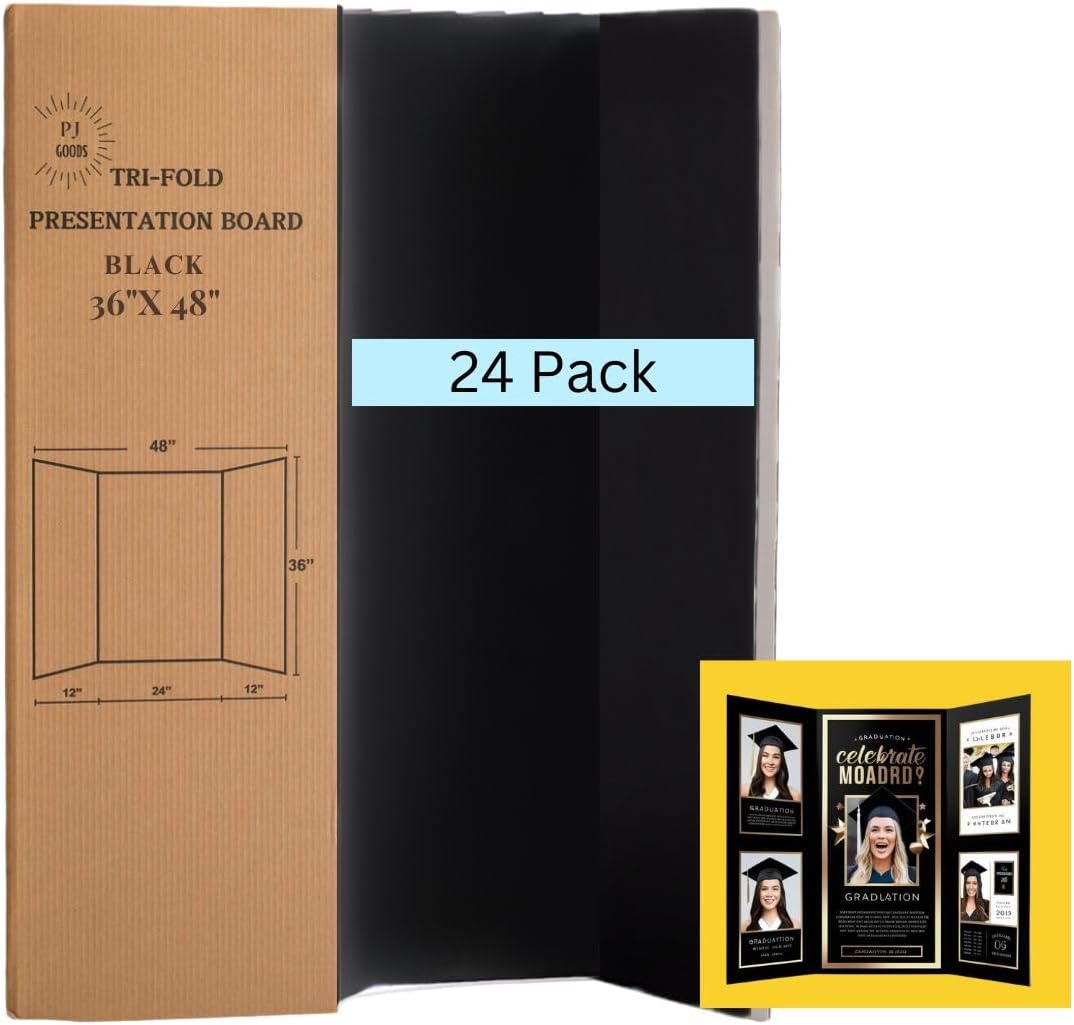 PJ Goods 24 Pcs (36 x 48 inches) Black Folding Poster Board for Science Fair Presentation Displays, School Projects, Business Displays, 4H, Sports, Graduation/Senior Night Lightweight,Foldable (24)