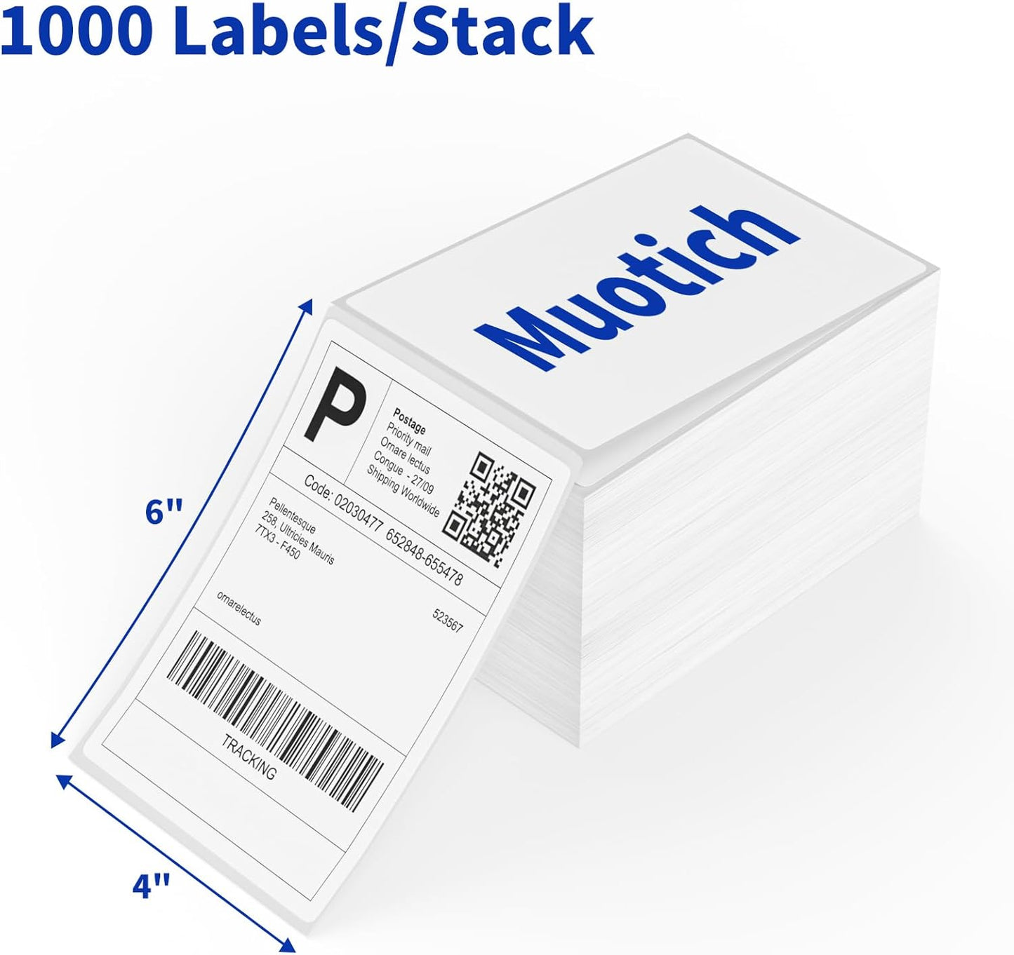4" x 6" 1000 Labels Fanfold Direct Thermal Labels, White Perforated Shipping Labels with Perforated Line for Zebra & Rollo Printer,Thermal Printer Label Permanent Adhesive,1 Stack