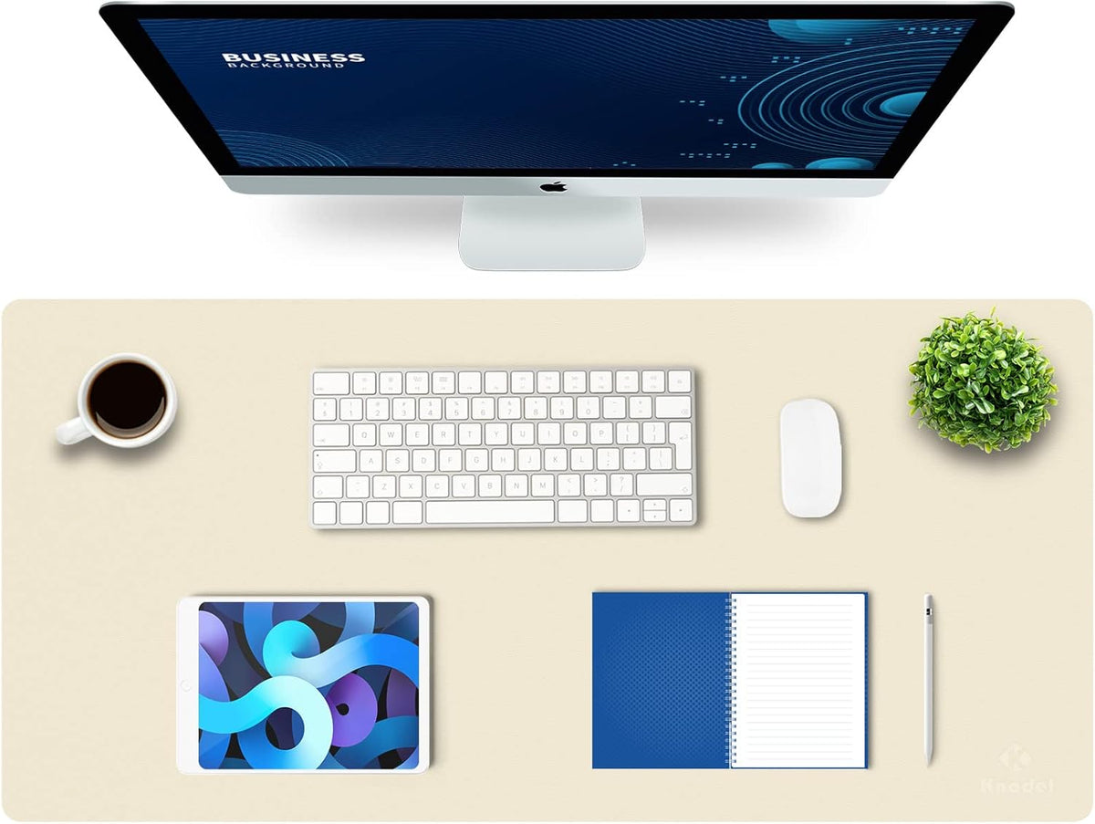 K KNODEL Large Office Leather Desk Mat, Mouse and Keyboard Pad, Computer and Laptop Mat, Desktop Protector and Cover, Writing Pad and Blotter (35.4"x17", Ivory Cream)