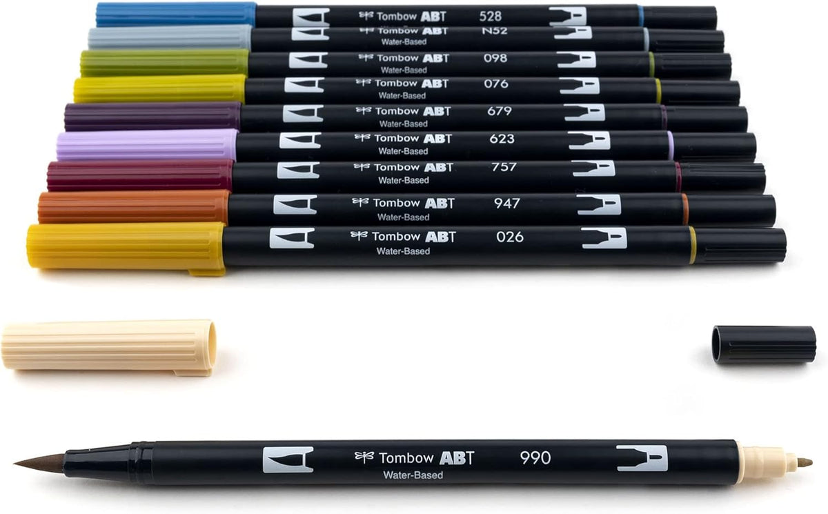 Tombow 56186 Dual Brush Pen Art Markers, Muted, 10-Pack. Blendable, Brush and Fine Tip Markers