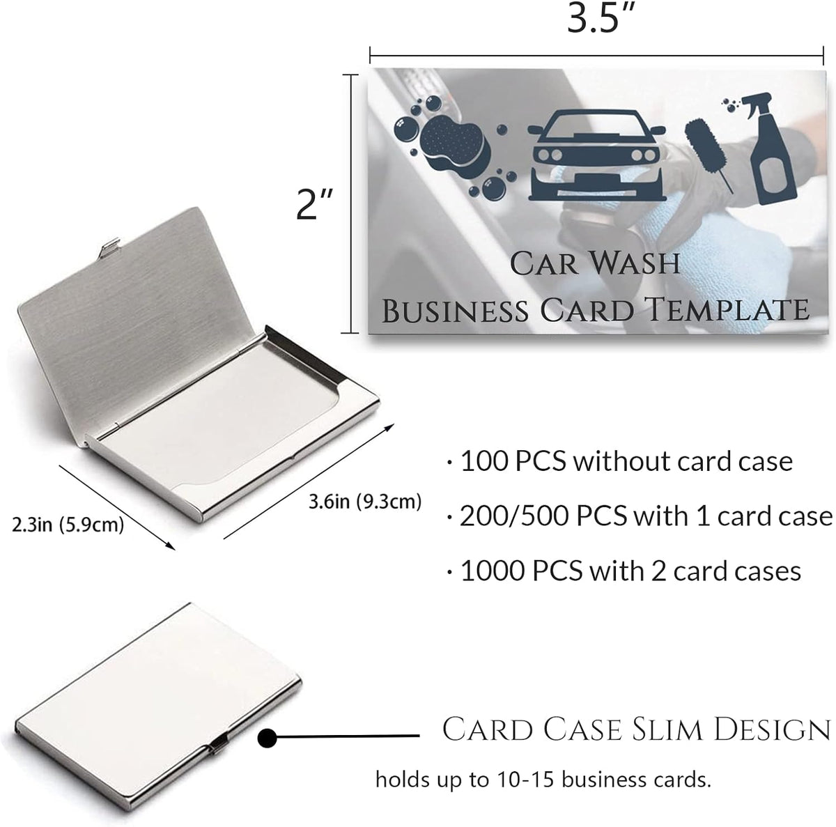 Custom Business Cards Personalized Business Cards for Small Business 300gsm Matte Paper Front & Back Sides Printed 3.5" x 2" - Car Wash Template