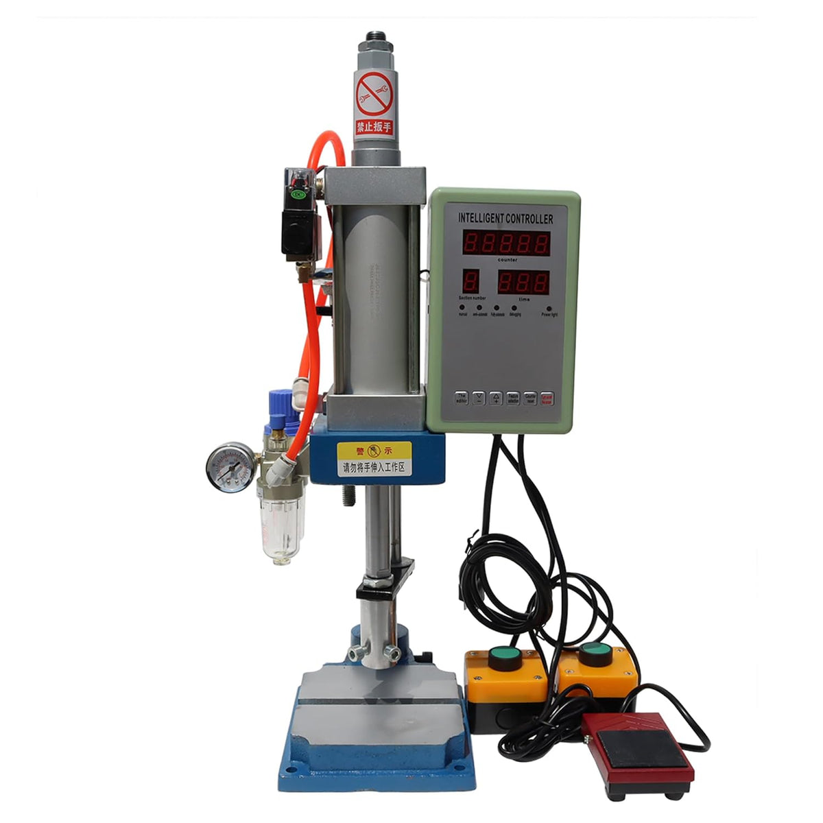 Pneumatic Punch Press Machine Cylinder Stroke Adjustable with Display Controller Double Buttons Die Hole Punches Milling Machine 500KG/1100LB Pressure