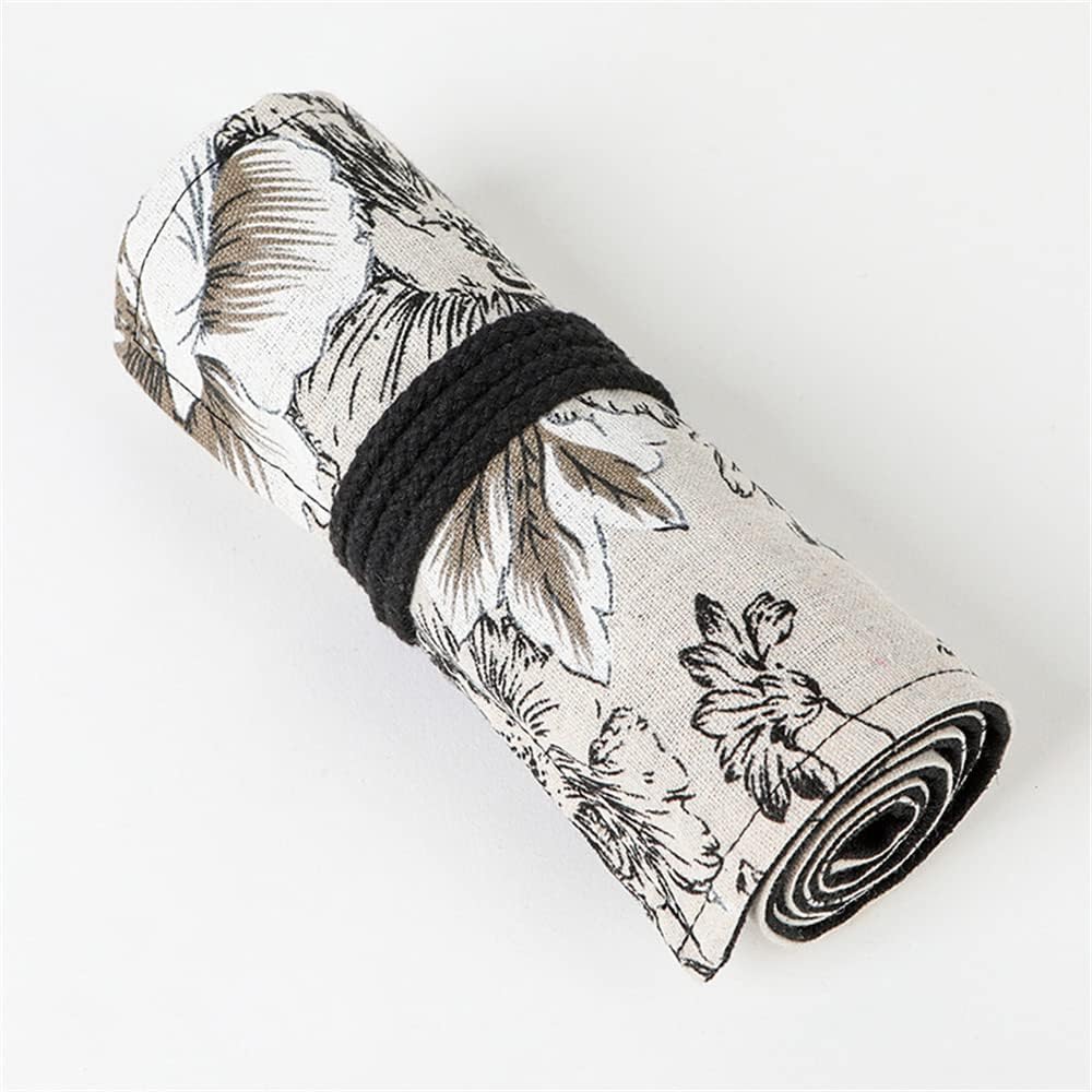 DIYOMR 24/36/72 Slots Pencil Wrap Pencil Rolls, Artist Colored Pencils Roll Up Bag Short Brushes Pouch Case Pencils Organizer for Drawing Coloring and Sketching (Peony Flower, 72slots)
