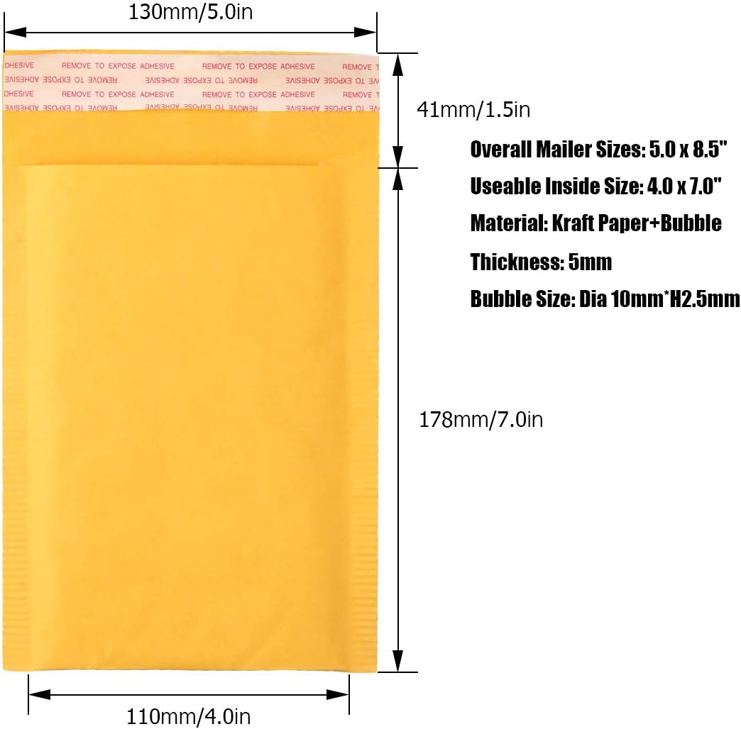 Acrux7 5 x 7" Bubble Mailers, Padded Mailing Envelopes 50 Pack, Kraft Bubble Mailers Self Seal Padded Envelopes with Peel-N-Seal, Heavy Duty Tear and Lightweight, Christmas Gifting envelopes