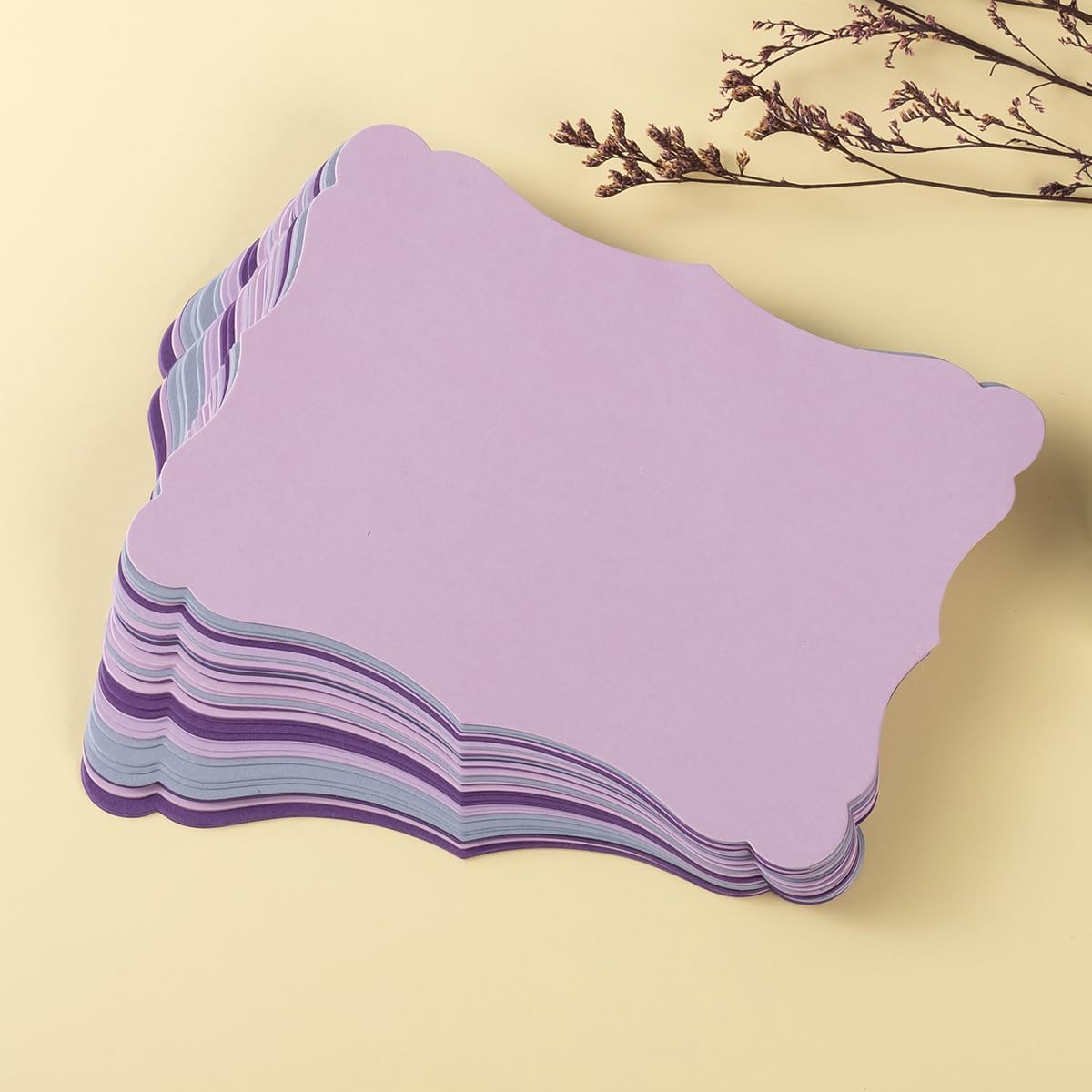 50 Pack Blank Kraft Cards Cardstock Thick Paper Brown Greeting Cards for DIY Gift Card Menus, Baby Shower and Wedding Invitations (Purple, 5 Colors, 4x6IN)