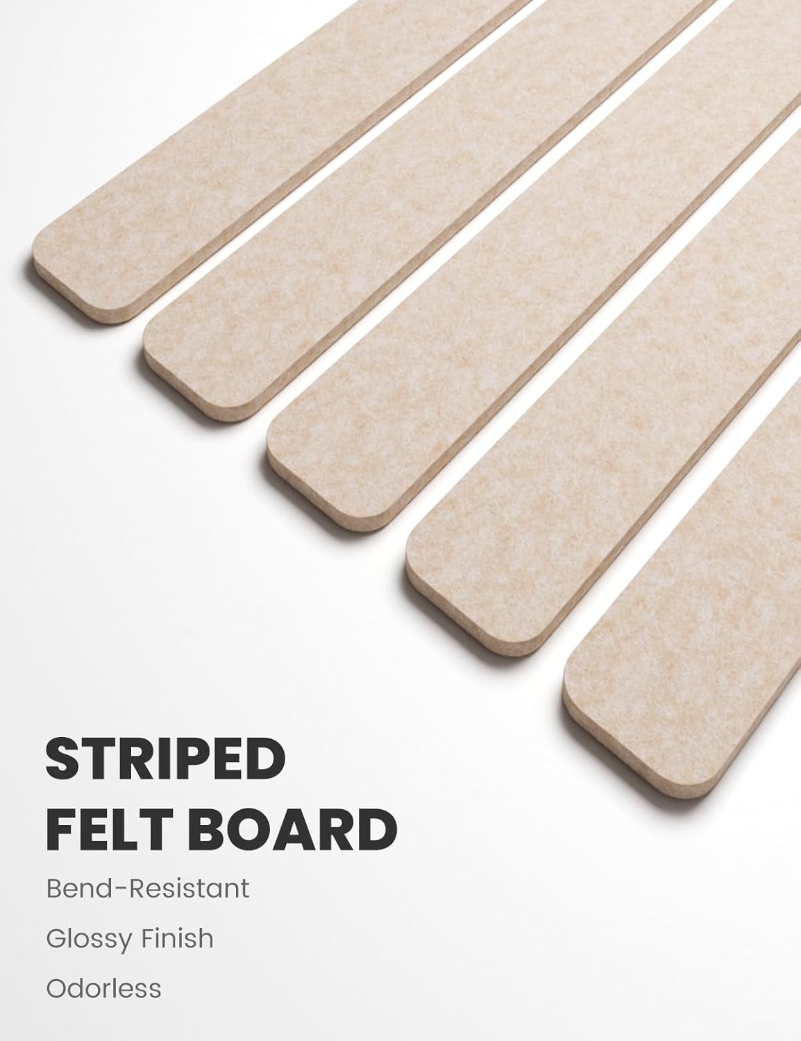 Cork Board Alternative Felt Strip Board 5-Pack 13"x2", Office Pin Board with 35 Push Pins, Adhesive Install for Bedroom Door & Home Office(Oatmeal)
