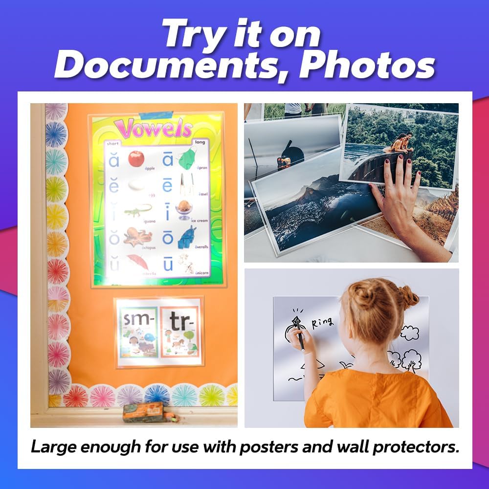 Self Adhesive Laminating Sheets 12.3x17.1 inches, 10 Pack, 4mil Thickness, No Heat or Machine Needed, Waterproof, Self Sealing, Easy Peel and Stick, Heavy Duty Clear Glossy Finish, by VIOLETTO