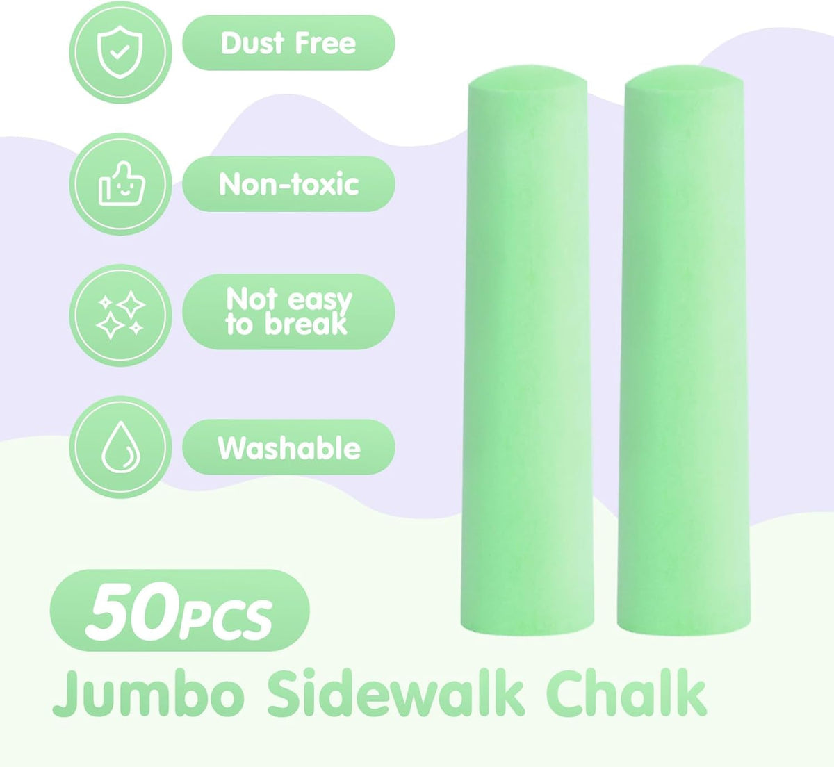 50 Pack Washable Sidewalk Chalks for Kids Non-Toxic Jumbo Chalk for Outdoor Art Play, Colored Chalk for Painting on Chalkboard, Blackboard and Playground