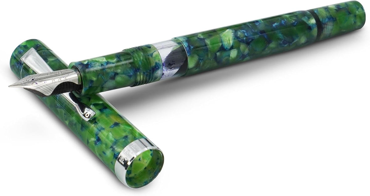 Jaipur V2 Piston Filled Refillable Fountain Pen - Jade Ultra Flex Cursive Pen w/Stainless Steel Nib - Luxury Pens w/Acrylic Body & Ebonite Feed - Fountain Pens for Journaling & Calligraphy