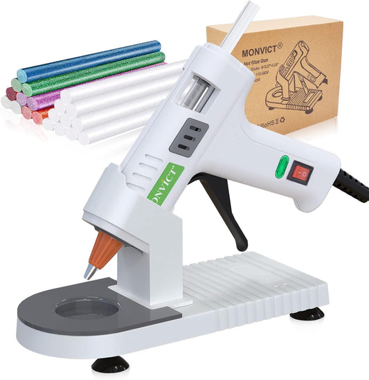 Hot Glue Gun Kit, MONVICT 40W Mini Glue Gun with Fine Tip & 30 Glue Sticks, Suction Cups Stand & Anti Stick Silicone Mat, On/Off Switch Design for DIY, Crafts, Home School Project…