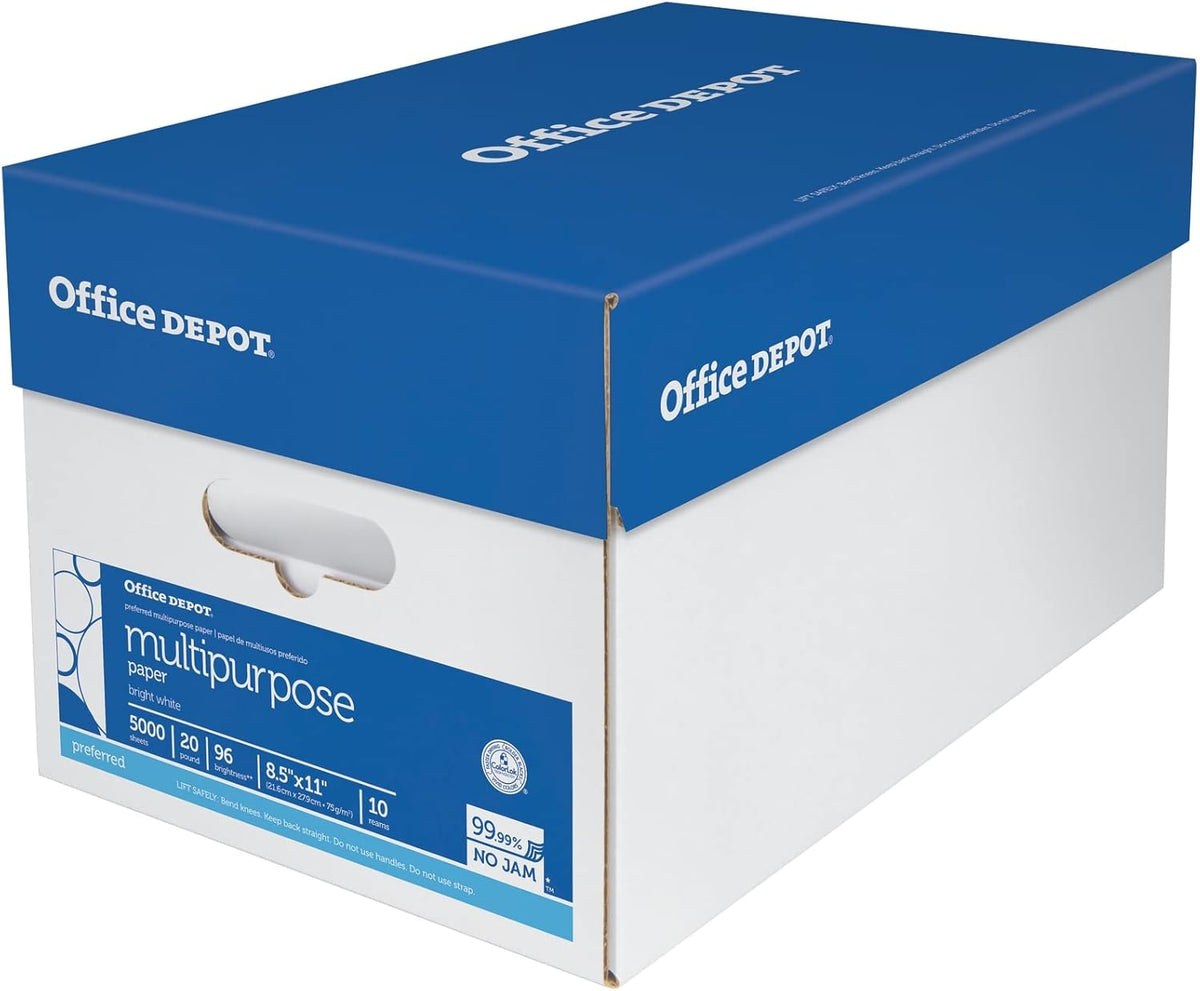 Office Depot Extra Bright Copy Paper, 8 1/2in. x 11in., 20 Lb., 90 Brightness, Case Of 10 Reams