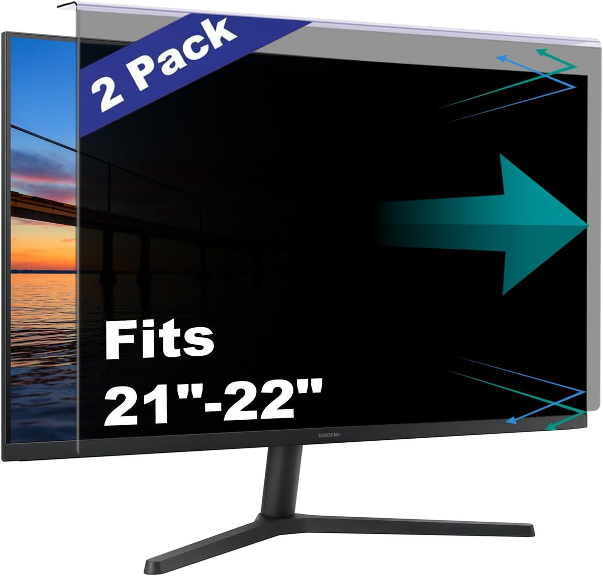 2 Pack Computer Privacy Screen Shield Compatible for 21.5/22 Inch 16:9 Widescreen Desktop Monitor - Anti Glare & Blue Light Filter - Hanging Design for Easy On/Off