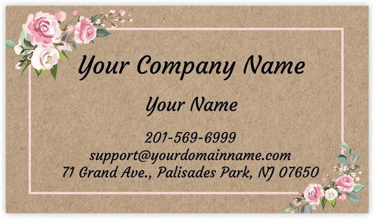 Custom Premium Business Cards 100 pcs Full color - Printed on 16pt(350gsm) or14pt (308gsm) Classic matte paper, Made in The USA (Kraft-Floral)
