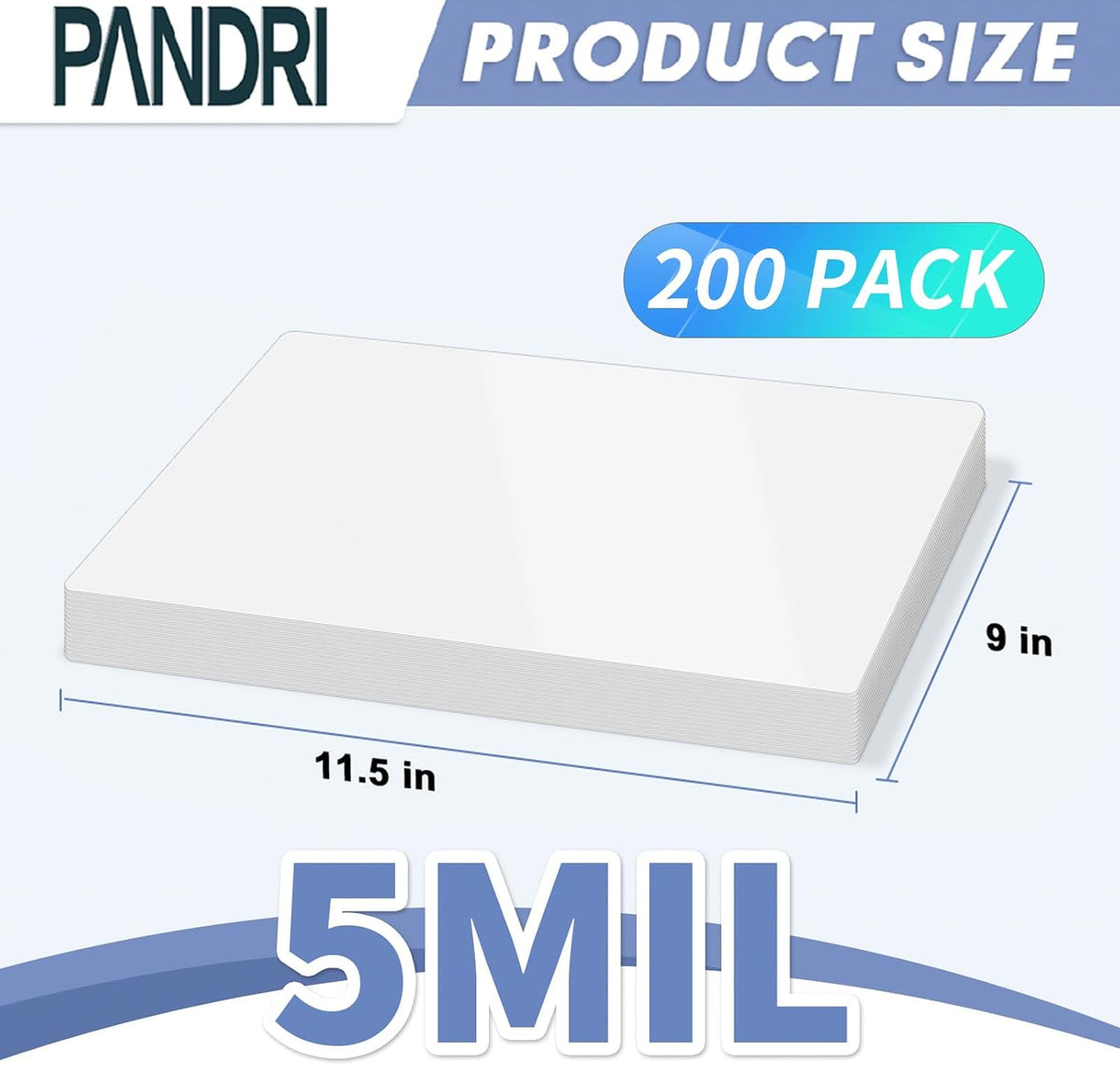 Laminating Sheets, PANDRI 200 Pack Thermal Laminator Pouches Holds 8.5 x 11 Inch, 5 Mil Clear Laminator Paper 9 x 11.5 Inch, Letter Size