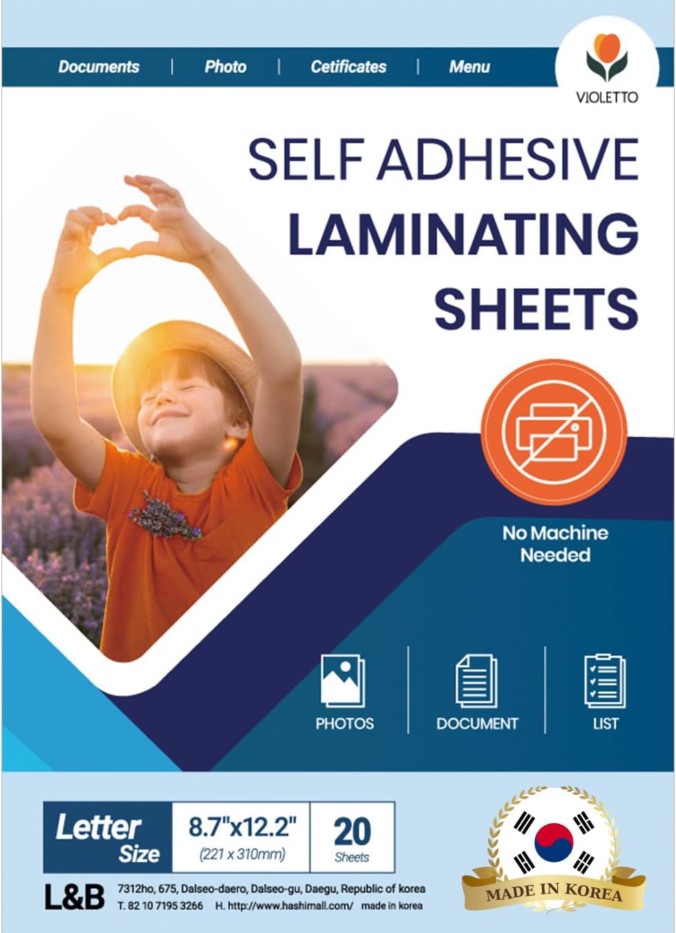 Self Stick Laminating Sheets 8.7 x 12.2 Inches, 4mil, Pack of 20, No Heat, No Machine, Peel and Stick Laminating Sheets, Self Adhesive Contact Paper, Self Sealing Clear Vinyl Stickers by VIOLLETO"