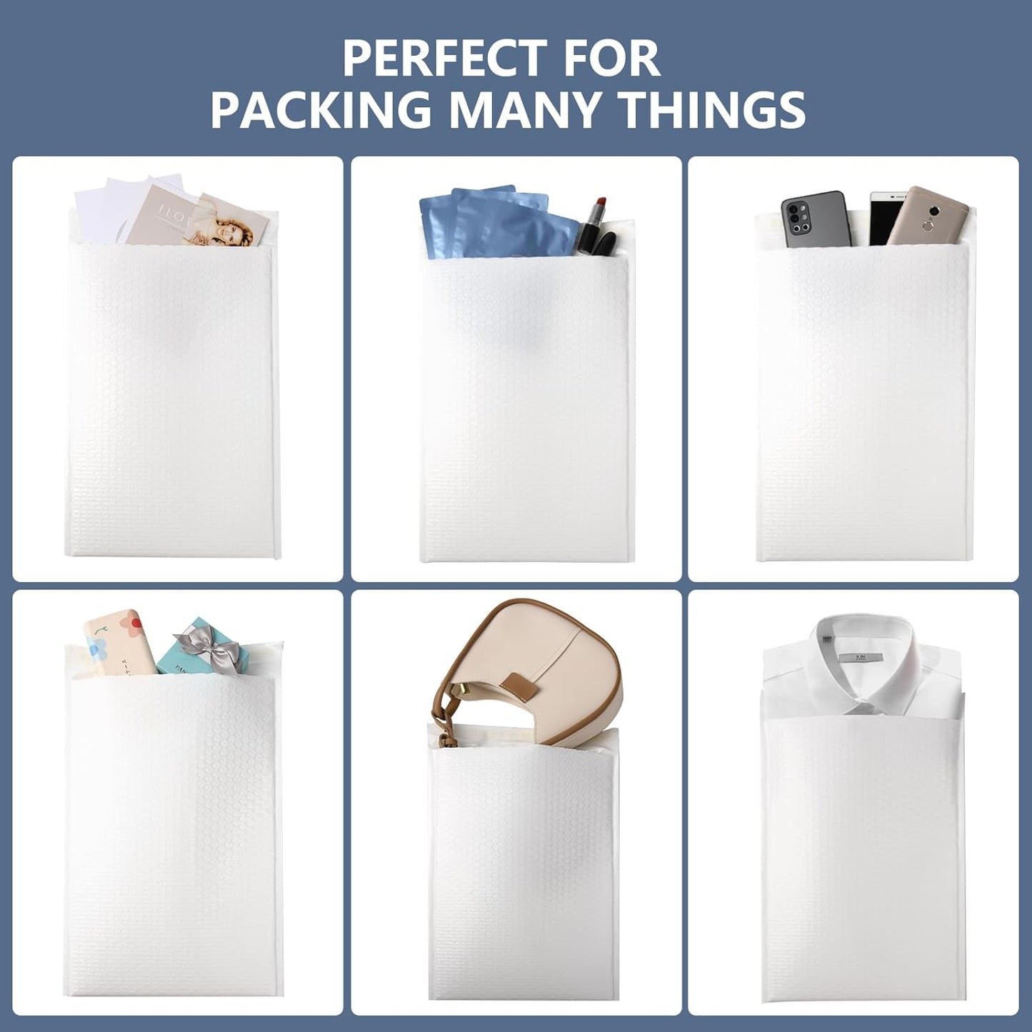 50 Pack White Bubble Mailers 8.5x12 Inch Poly Padded Envelopes Self-Seal Bubble Mailer Shipping Envelopes for Shipping Clothes, Packing