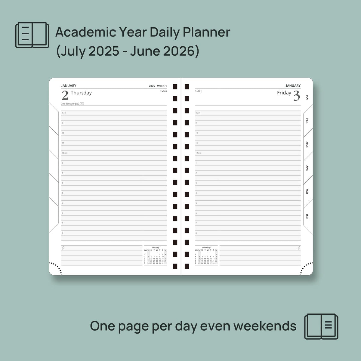 POPRUN Academic Daily Planner 2025-2026 One Page A Day - [5.75" x 8.5"- Spiral Hard Cover], Appointment Book (July 2025 - June 2026) with Monthly Calendar - Light Pink