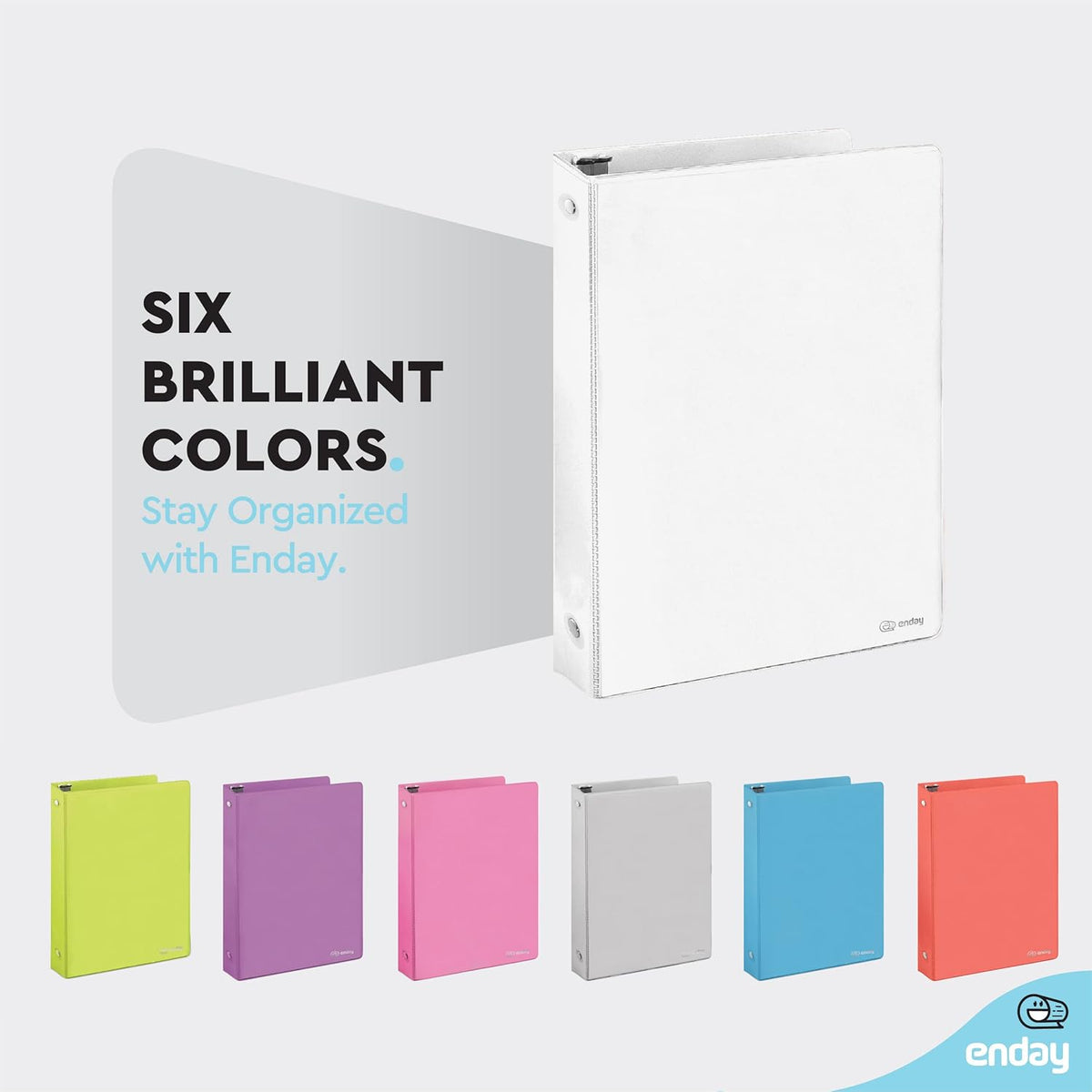 ½ Inch 3 Ring Binder .5 inch White Clear View Cover with 2 Inside Pockets, Colored School Supplies Office and Home Binders, 6 Pack – by Enday