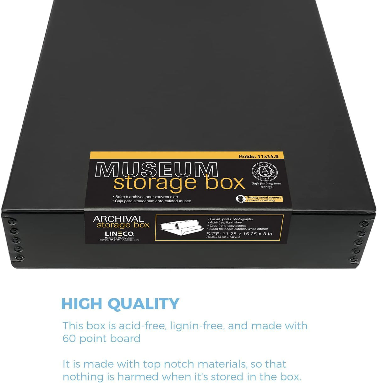 Lineco, 11x14 Black Museum Archival Storage Box, Drop Front Design, 11.75x15.25x3 in, Acid-Free with Metal Edge, Preserves Picture Longevity, Organize Photos Documents, Crafts, DIY, 2 Pack