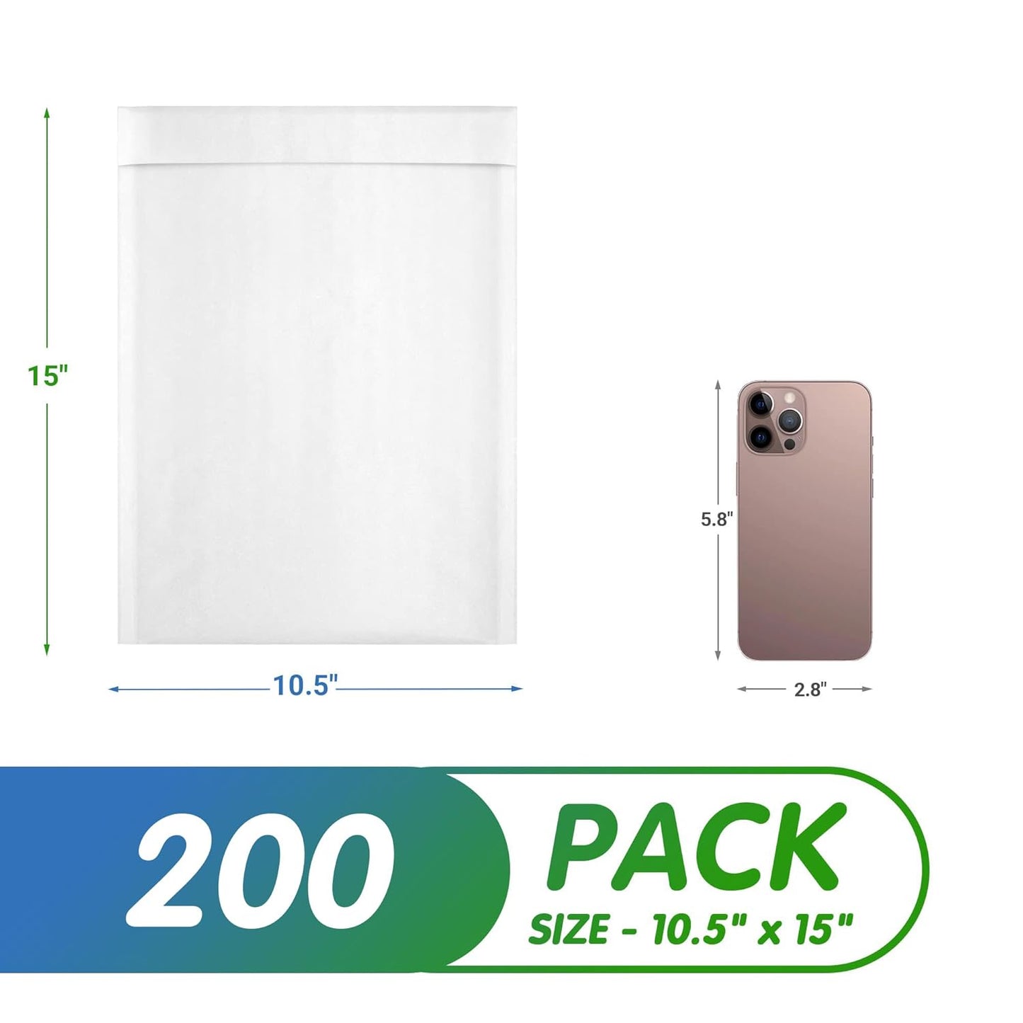 White Kraft Bubble Mailer Envelopes, 10.5 x 15 Inches. 200 Pack Mail Padded Envelopes Self Seal. Waterproof Kraft Bubble Mailers. Tear-Resistant Mailing Envelope Padded. Sturdy Paper Mailer