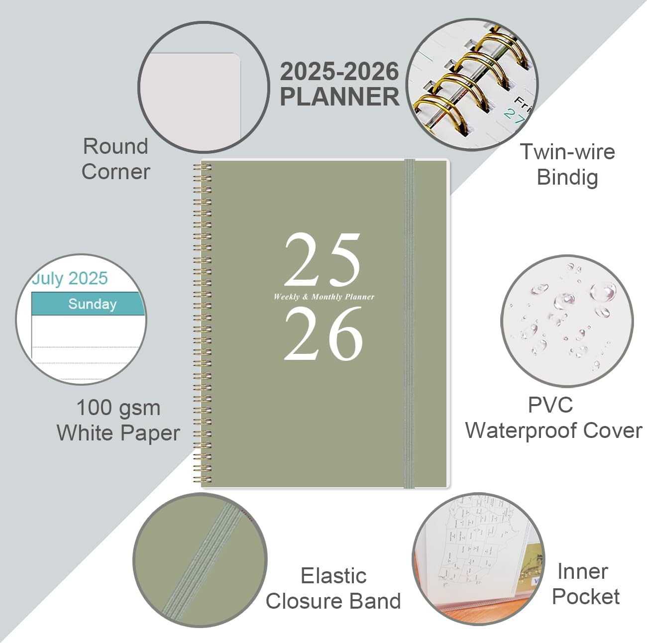 2025-2026 Planner - Weekly & Monthly Planner Spiral Bound from July 2025 - June 2026 with Monthly Tabs, Inner Pocke, 8.5" x 11", Teal