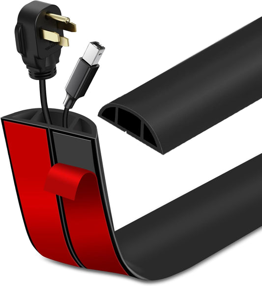 Floor Cord Cover Self Adhesive Cord Hider Floor Extension Cord Covers for Floor Power Cord Protector Cable Management Prevent Cable Trips Cable Cavity 0.59" W x 0.31" H (Black, 3.3Ft)