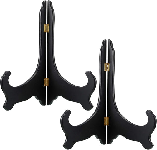 Tatuo 2 Packs Wooden Plate Stands for Display, Plate Holder Display Stand, Picture Frame Stand Easels, Tabletop Art Holder, Book Dish Decorative