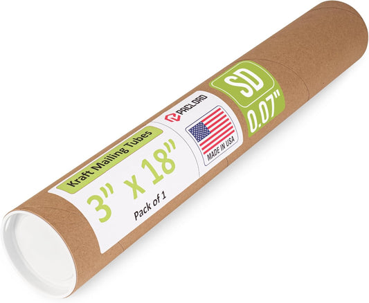 3" x 18" Reinforced Kraft Paper Mailing Tube, Pack of 1 Tube with 2 Caps – Secure USPS Approved Poster Tube – Cardboard Tube for Shipping and Storing of Posters, Prints, Artwork, or Documents