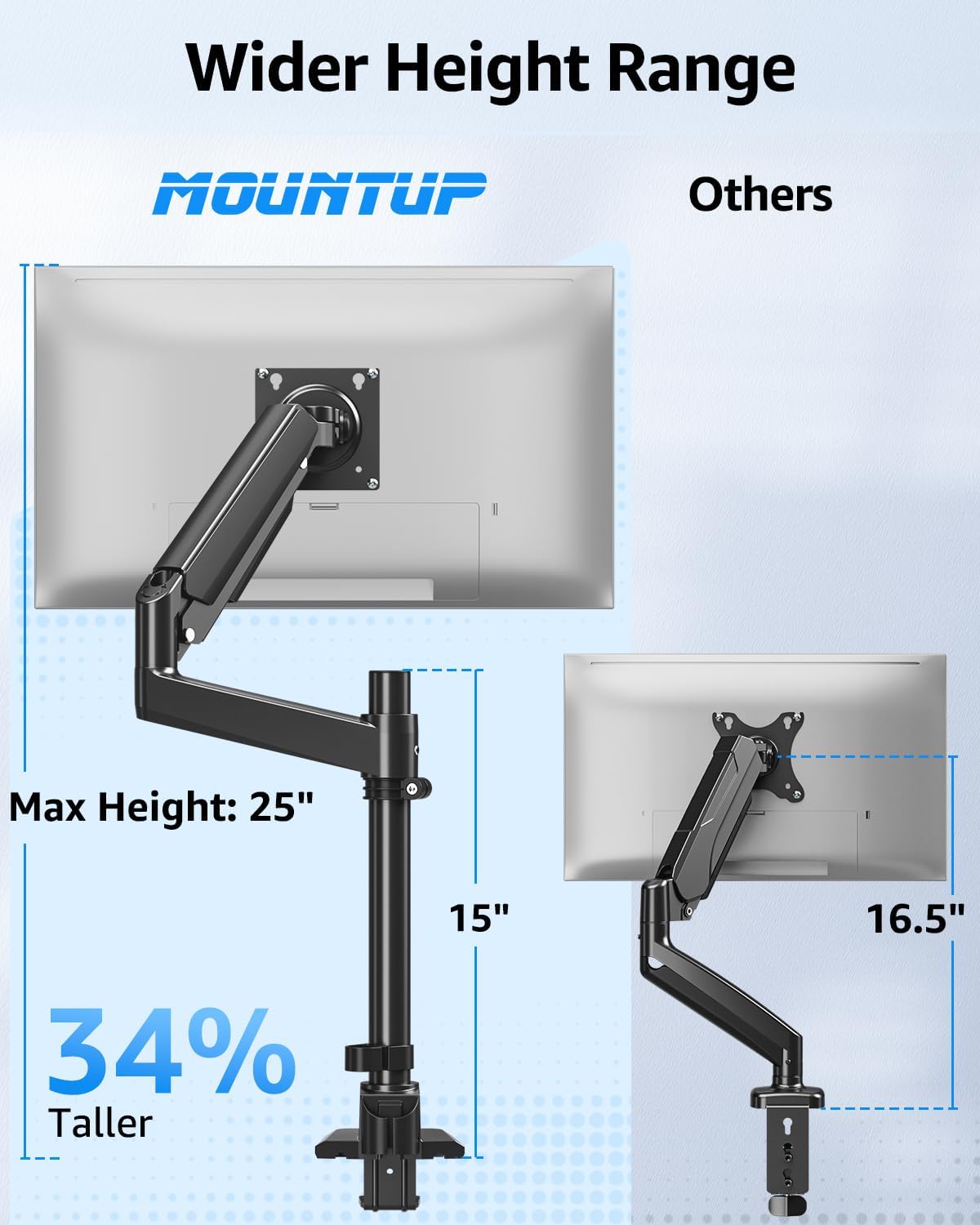 MOUNTUP Heavy Duty Monitor Arm Fits Max 49" Ultrawide Screens, Ultra Wide Monitor Arm Holds 4.4-44 lbs, Single Monitors Stand for Samsung Odyssey G9 and More, Gas Spring Height Adjustable, VESA Mount