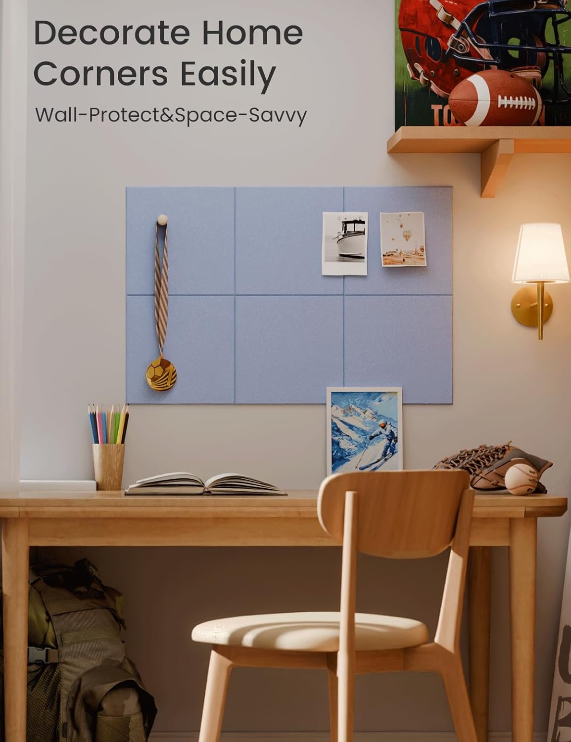 Felt Bulletin Board Tiles -28"x18" Cork Board Alternative for Office Decor, Push Pin Board Wall Organizer 6-Pack -Soft Periwinkle