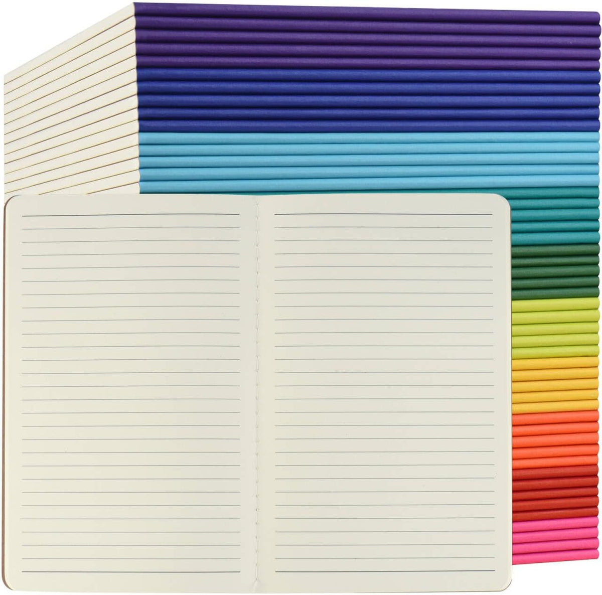ZCZN 50 Pack Colorful Lined Notebooks Bulk, A5 Journals with 10 Colors, 60 Pages/30 Sheets, 8.3x5.5 Inch, College Ruled Paper, Travel Writing Journal Notebooks for Work,School(50 pack,10 colors)