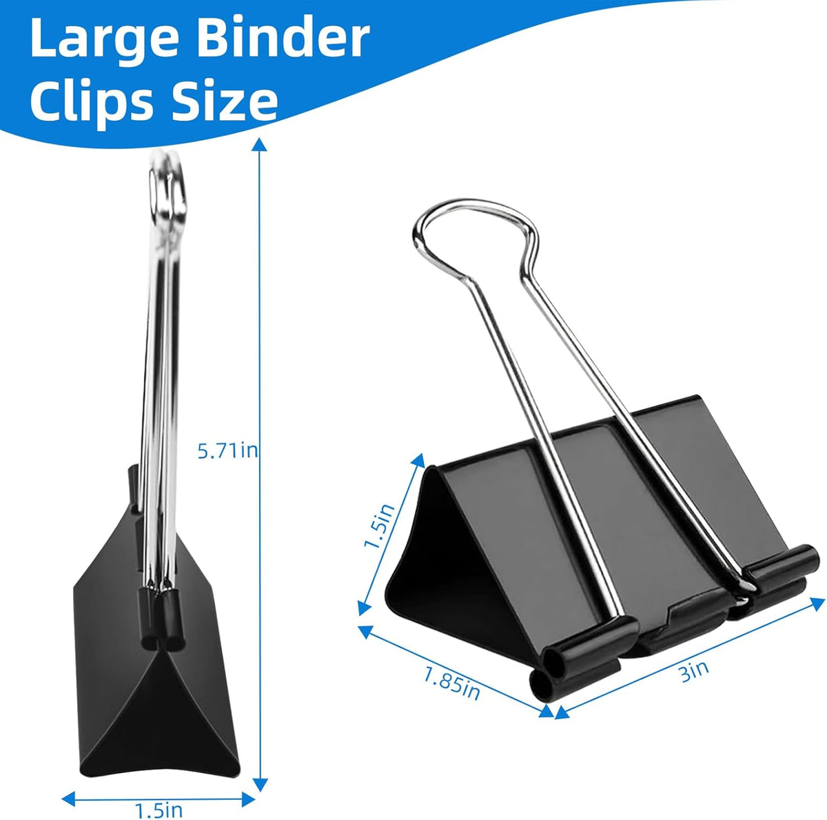 Jumbo Binder Clips 3 inch,75mm Width,10 Pack Extra Large Binder Clips for Office,School and Home Organization,Black