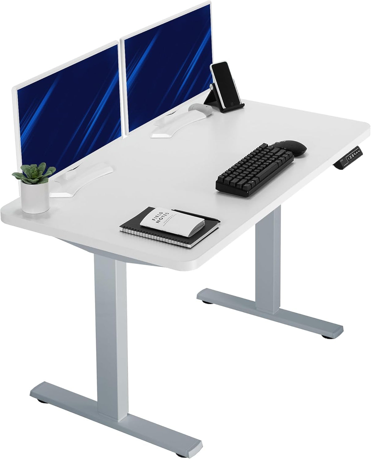 VIVO Electric 43 x 24 in Standing Desk, Memory Height Adjustment, 1B Series, One-Piece White Top, Gray Frame, DESK-KIT-1G4W