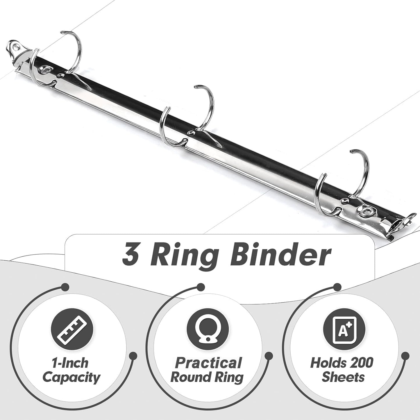3 Ring Binder 1 Inch, PANDRI 12 Pack 1-Inch Binder Fits Letter Size 8.5'' x 11'' Paper, Versatile Binders for Office Home School, 2 Pockets, White