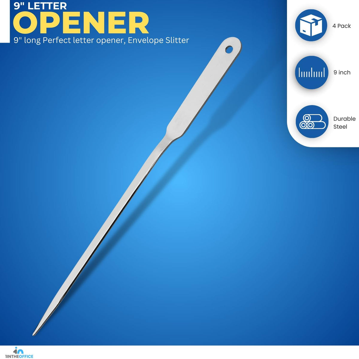 1InTheOffice Letter Opener, Stainless Steel Envelope Opener, Stainless Steel Hand Envelope Slitter (4 Pack)