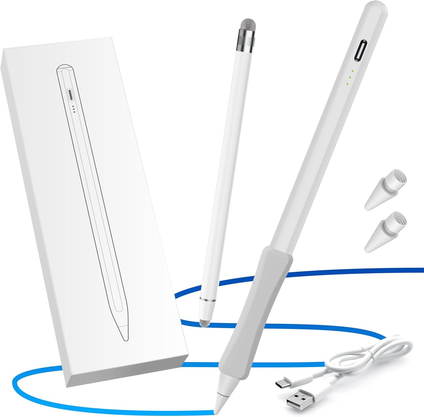 OASO Stylus Pen Set, Universal Stylus & Tilt Drawing Palm Rejection Stylus Pencil for Apple iPad 6/7/8/9/10, Mini 5/6, Air 3/4/5, Pro 11''/12.9'', M4/M2, Stylus with Pencil Grip & Replacement Tips.