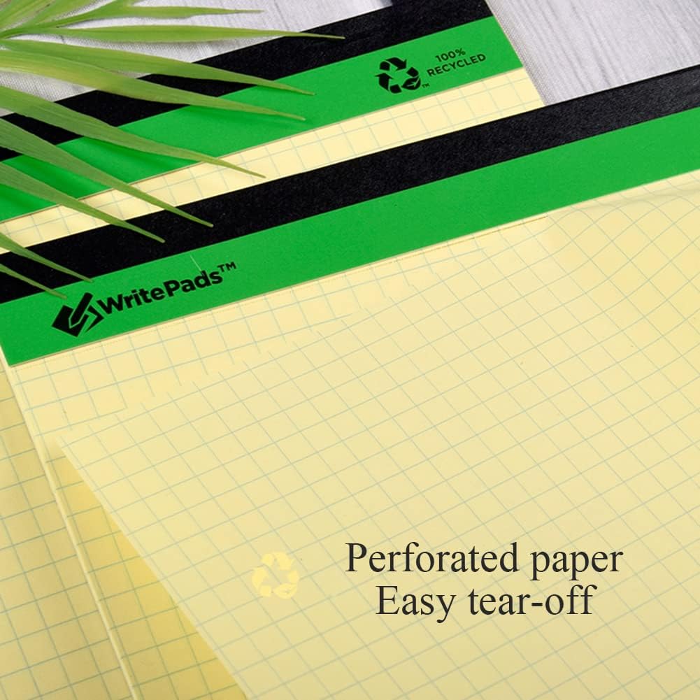 KAISA Graph Paper Legal Pads Writing Pads Recycled Paper 8.5"x11.75" Quad Ruled 4x4 Perforated 50sheets/pad Grid Paper Notepads Writing Tablet White For Office Supplies (White 6pad, 8.5x11.75'')