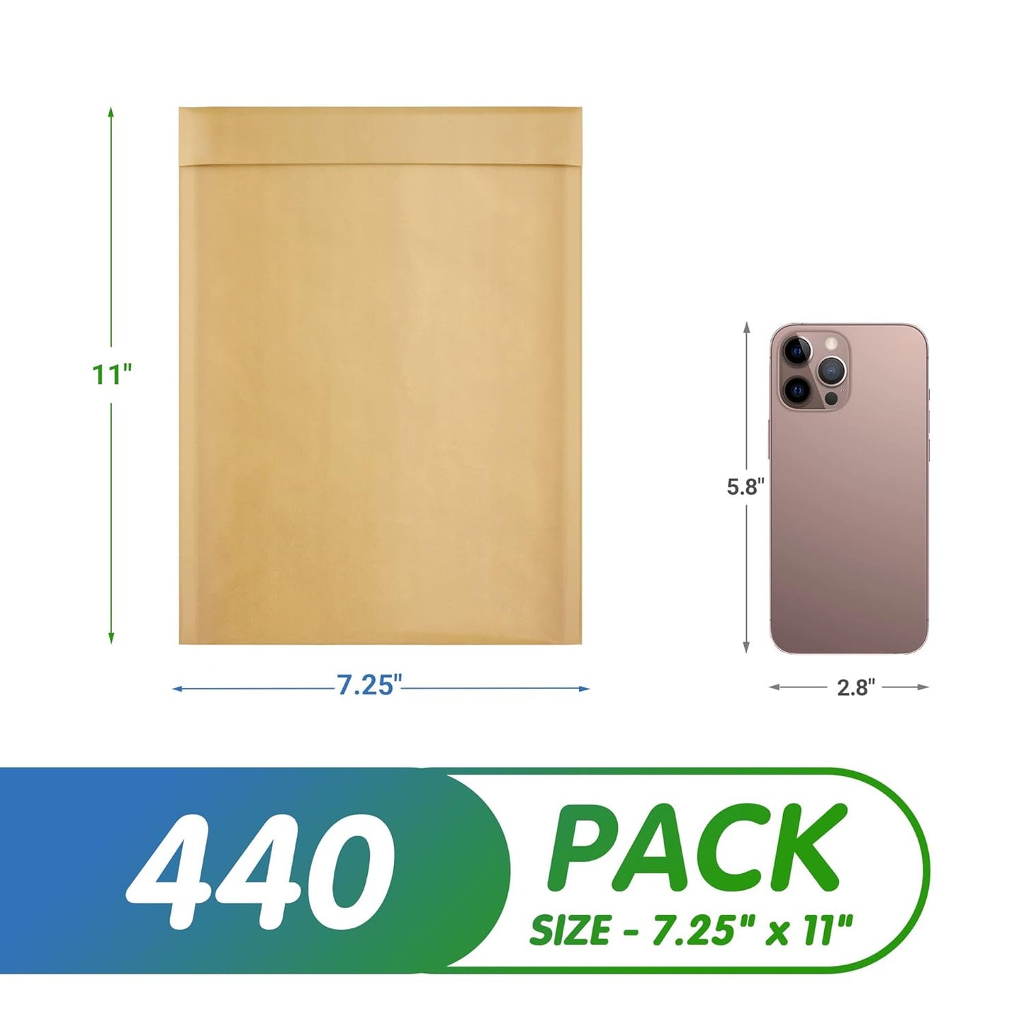 Natural Kraft Bubble Mailer Envelopes, 7.25 x 11 Inches. 440 Pack Mail Padded Envelopes Self Seal. Waterproof Kraft Bubble Mailers. Tear-Resistant Mailing Envelope Padded. Sturdy Paper Mailer