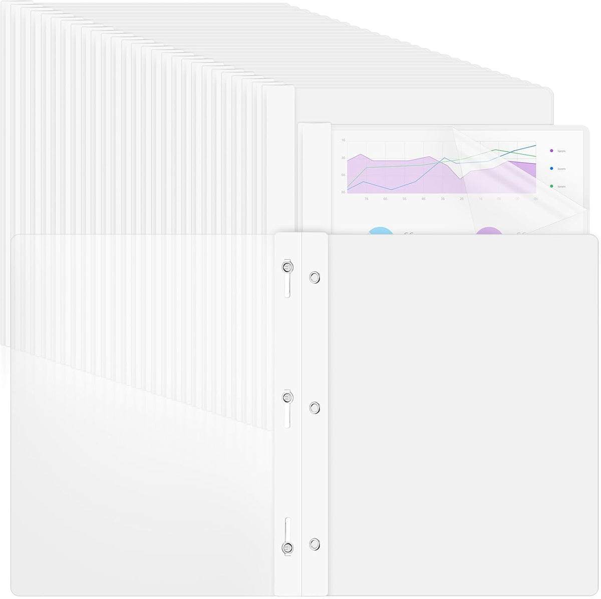 48 Pack Plastic Report Covers with 3 Prongs Presentation Folders Bulk, 100 Sheet Capacity, Clear Front Report Covers for Presentation Document Paper School Office Supplies (White)