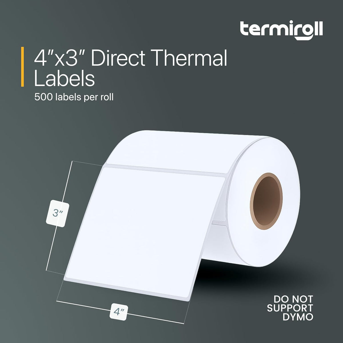 4x3 Thermal Label for Barcodes & Address - Perforated - 500 Labels/Roll - Compatible with Most Direct Thermal Printers Rollo, Zebra - Strong Adhesive, BPA-Free, Commercial Grade (4"x3", 500, Count)