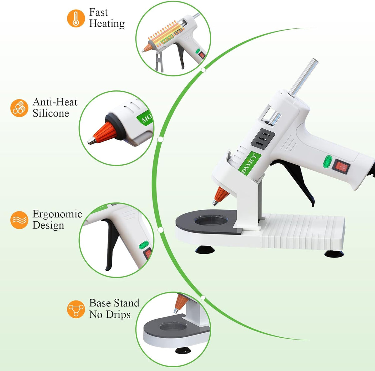 Hot Glue Gun Kit, MONVICT 40W Mini Glue Gun with Fine Tip & 30 Glue Sticks, Suction Cups Stand & Anti Stick Silicone Mat, On/Off Switch Design for DIY, Crafts, Home School Project…