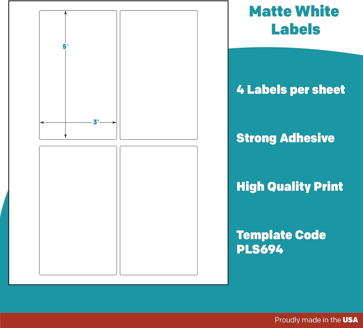 Premium Label Supply White Sticker Labels – 3" x 5" – Laser/Inkjet Compatible – (4 per Sheet), 25 Sheets – 100 Total Adhesive Labels