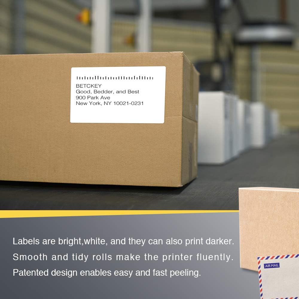 BETCKEY - 3" x 5" (76 mm x 127 mm) Multipurpose & Large Shipping Labels Compatible with Zebra & Rollo Label Printer,Premium Adhesive & Perforated [10 Rolls, 3500 Labels]
