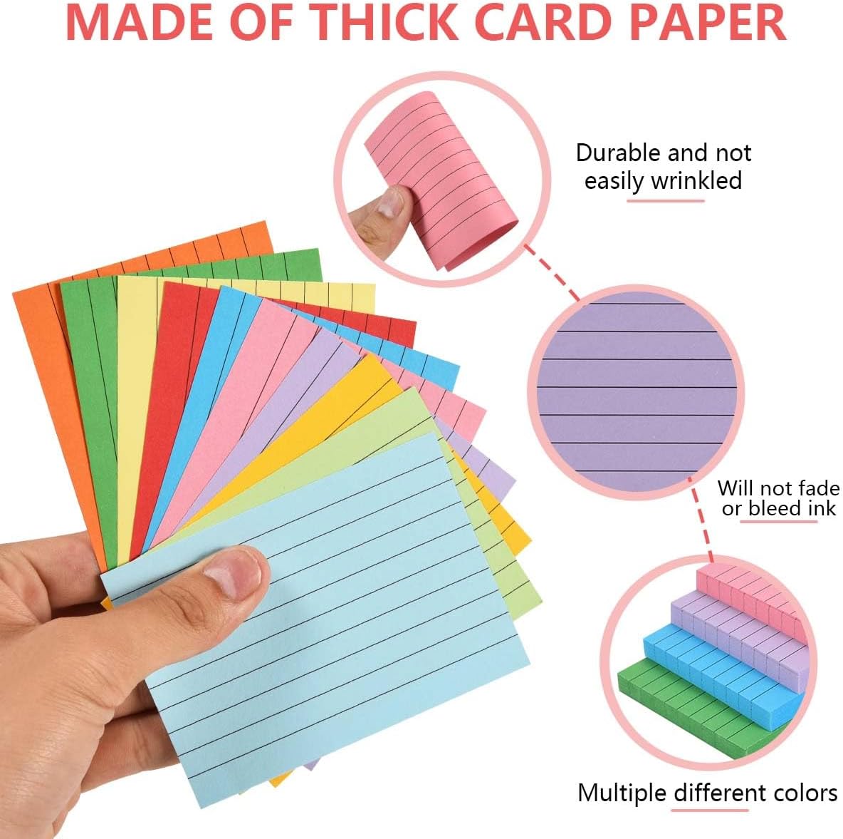 OBTANIM 1000 Count 3 x 4 Inch Index Cards Assorted Colors Ruled Index Flash Cards for Studying Taking Note Office Home and School Daily Recording