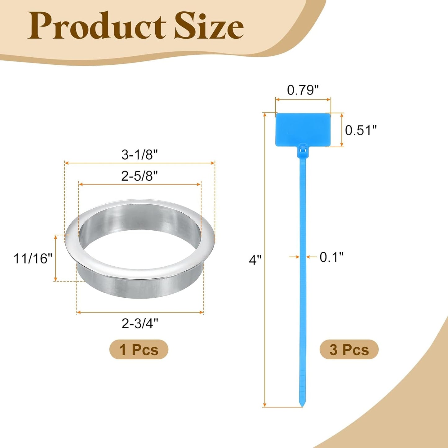 uxcell Desk Grommet, 2-3/4" (70mm) Zinc Alloy Cable Hole Cover Wire Cord Organizer with Marked Cable Ties for Home Office Desktop Wire, Silver Tone