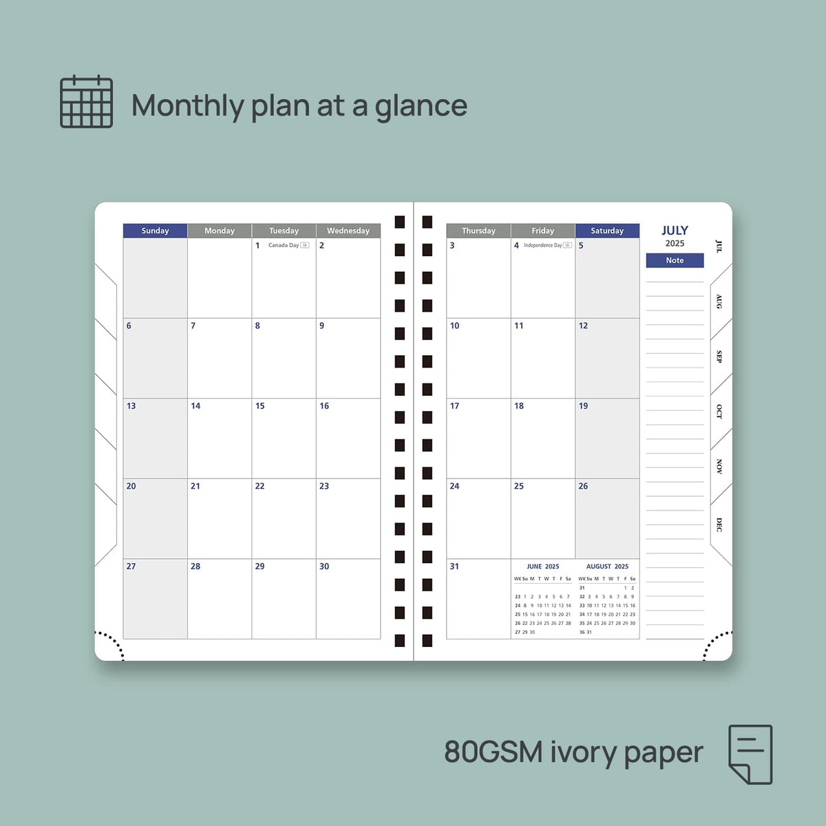 POPRUN Daily Planner 2025-2026 One Page per Day (6'' x 8.5'') with Spiral Bound Leather Soft Cover, Academic Year Appointment Book (Jul.2025 - Jun.2026) with Hourly Slots, Inner Pocket- Cornflower