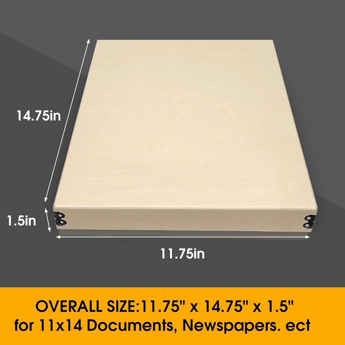 Golden State Art, Archival Storage Box, Acid-Free Drop Front Museum Box with Metal Edge for Storing Artwork Photos Documents Prints Arts and Crafts (Tan-11.75x14.75x1.5 Inches) Pack of 2