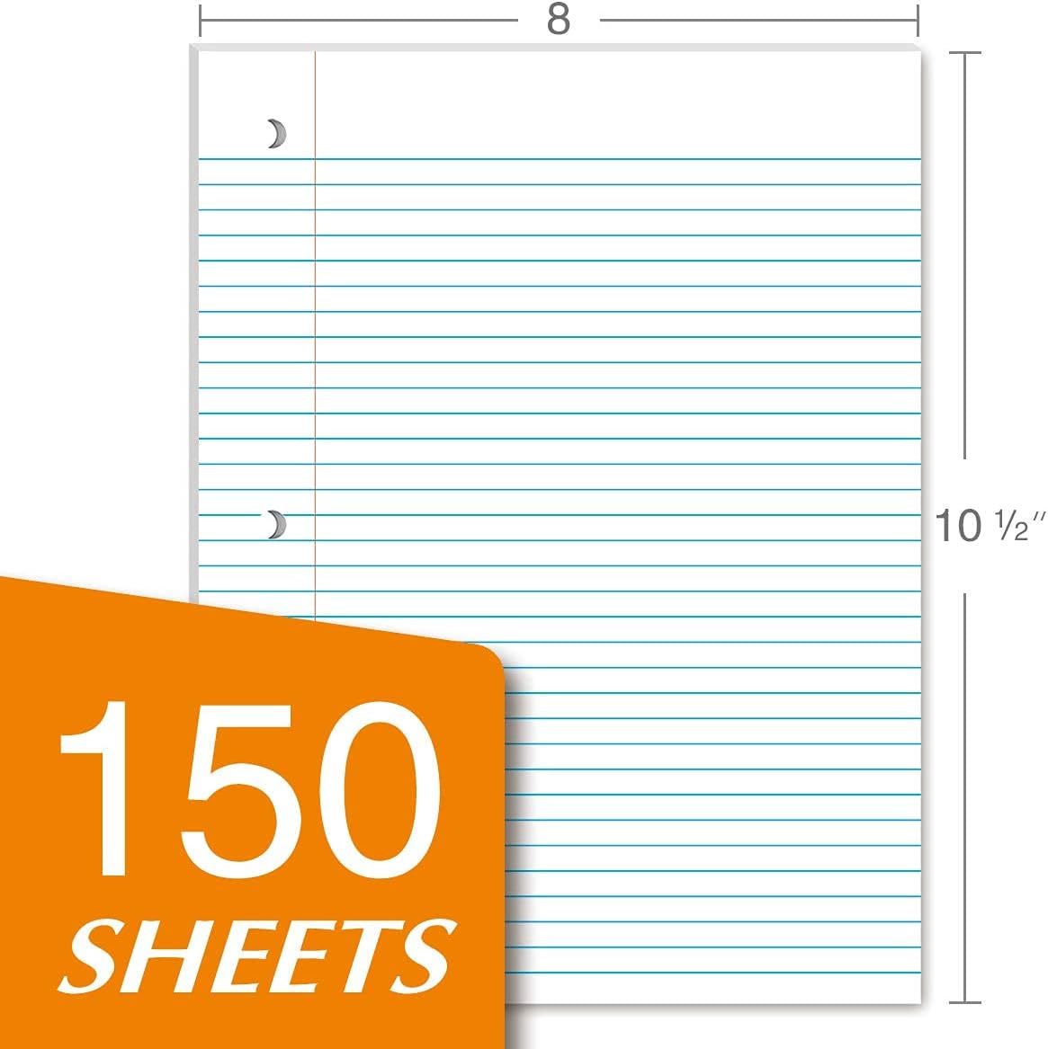 Kaisa Loose Leaf Paper Filler Paper 8x10.5 inches, College Ruled, 3-Hole Punched for 3-Ring Binder, 150 Sheets/Pack (3 Pack) F15001C